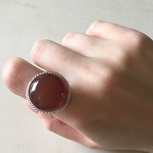 Silver Plated Red Onyx Stone Statement Ring Sz 8